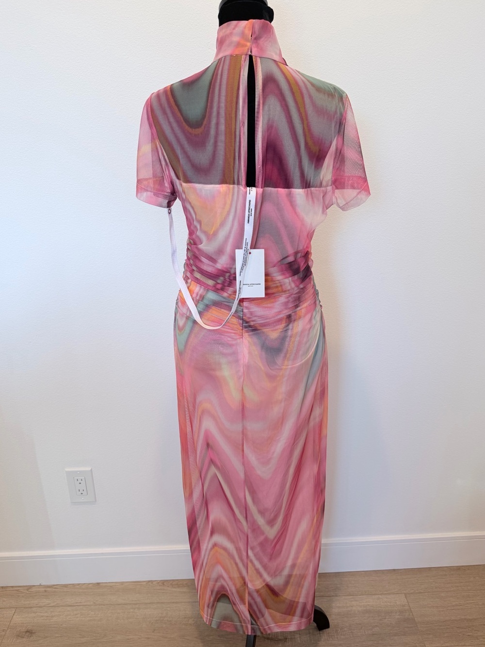 Amanda Uprichard Marble-Print Midi Dress in Pink and Peach - Picture 6 of 12